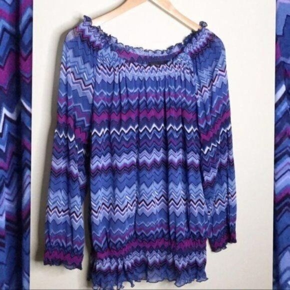 Inc Boho Off Shoulder Blouse In Chevron Pattern - Picture 2 of 5